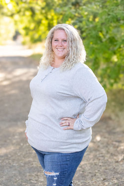 Brielle Henley Ribbed Long Sleeve - Light Grey