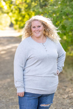 Brielle Henley Ribbed Long Sleeve - Light Grey