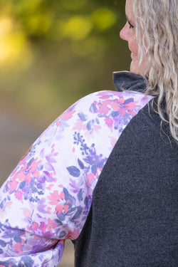 Zoey ZipCowl - Charcoal and Fall Floral Leaves