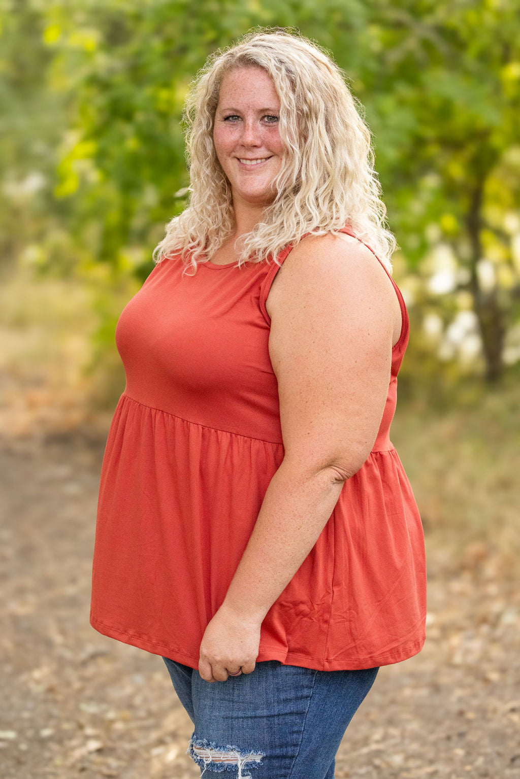 Renee Ruffle Tank - Brick