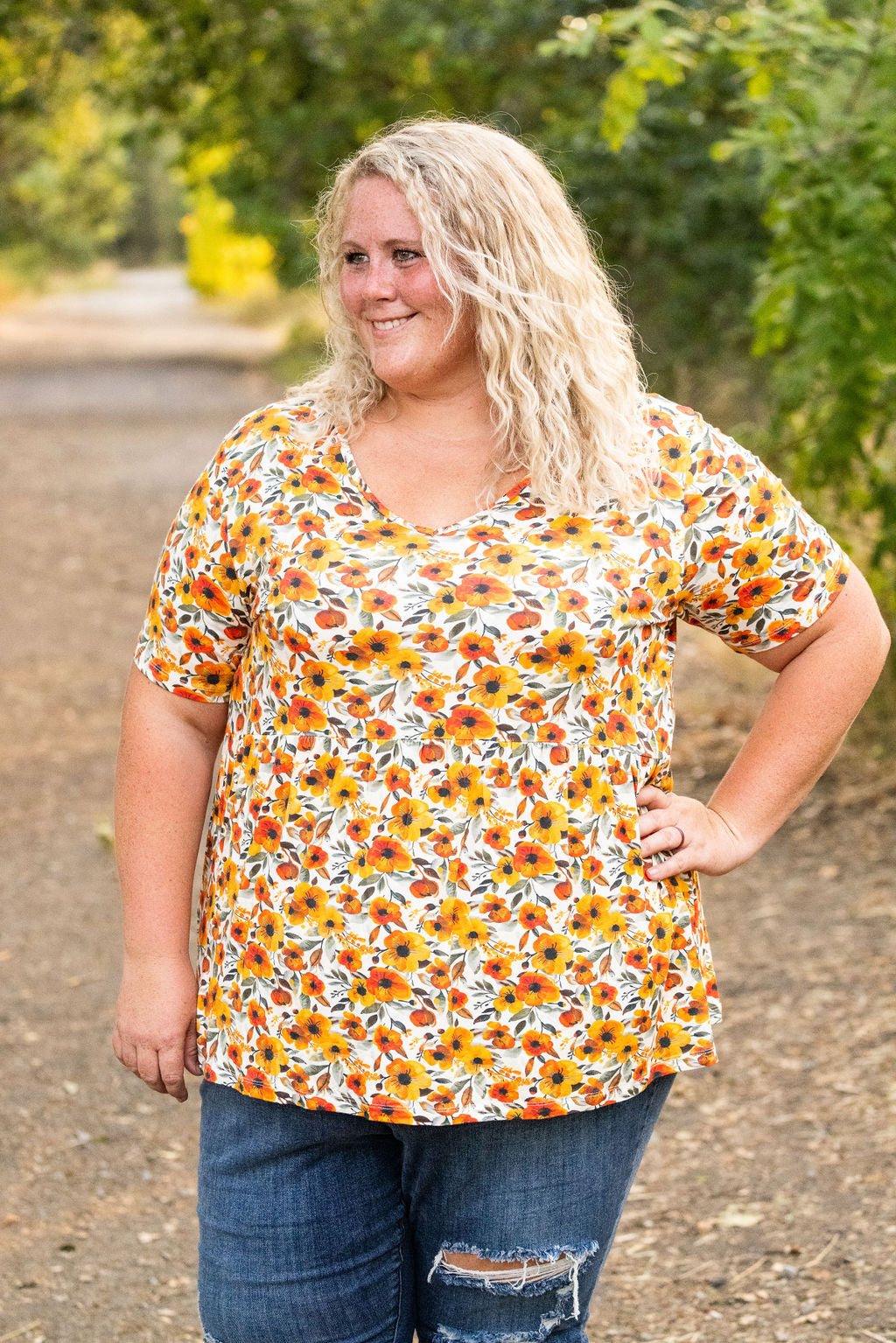 Sarah Ruffle Short Sleeve - Fall Floral