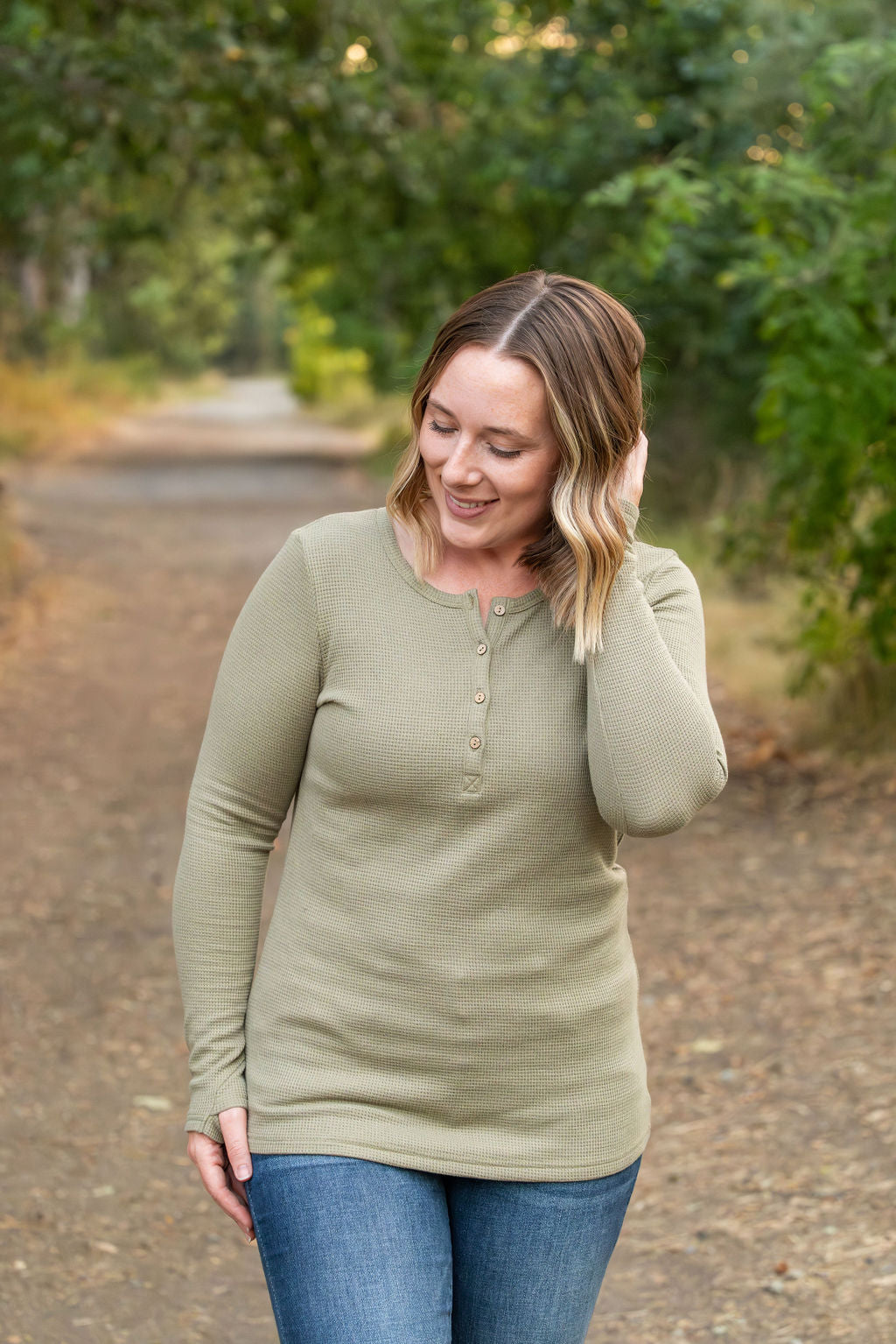 Harper Long Sleeve Henley - Olive | Women's Cozy Shirt