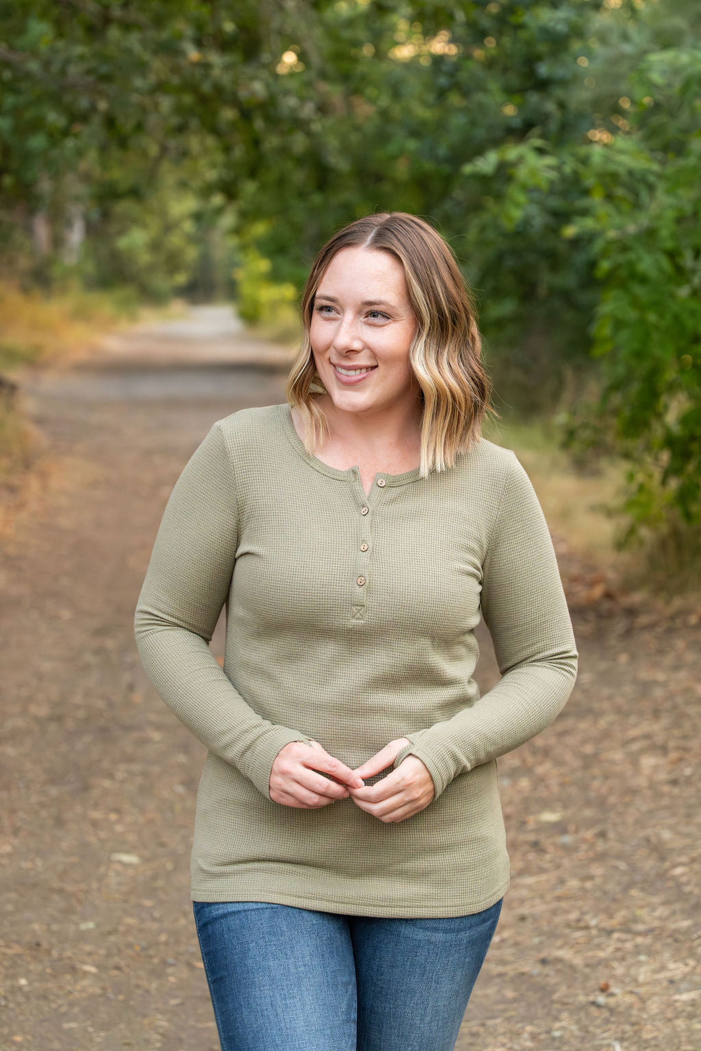 Harper Long Sleeve Henley - Olive | Women's Cozy Shirt