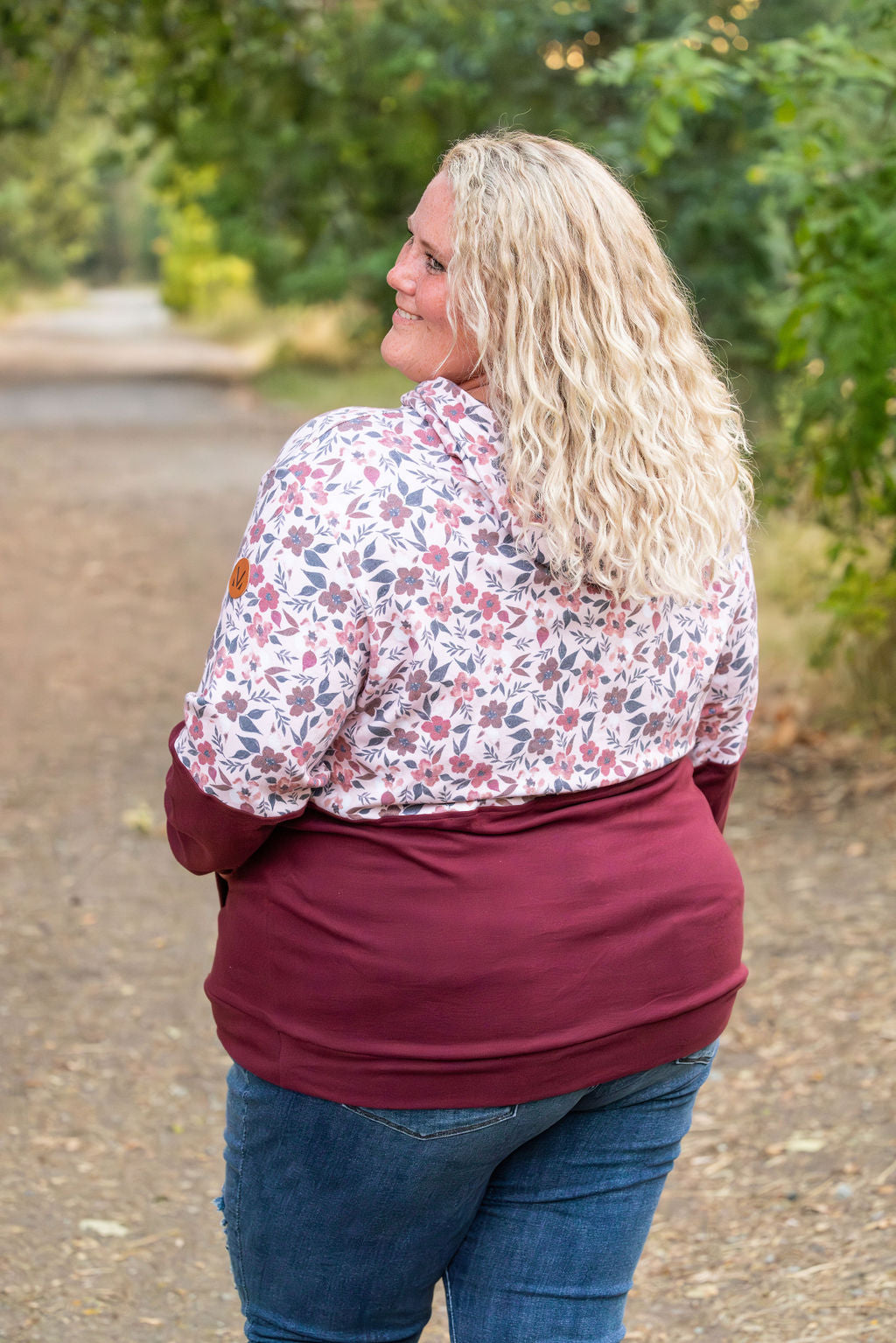 Hailey Pullover Hoodie - Red Floral and Burgundy