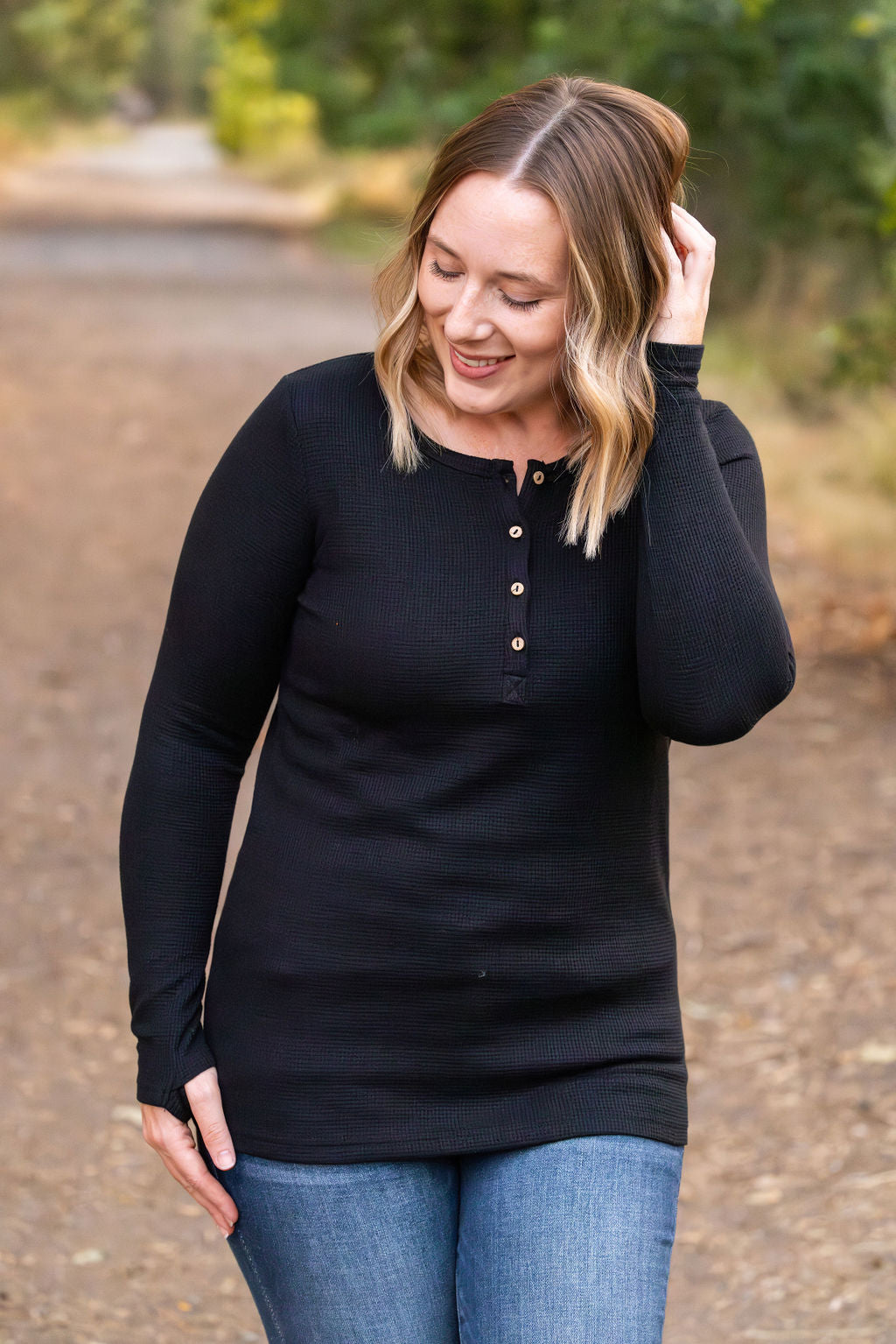 Harper Long Sleeve Henley - Black | Women's Cozy Shirt