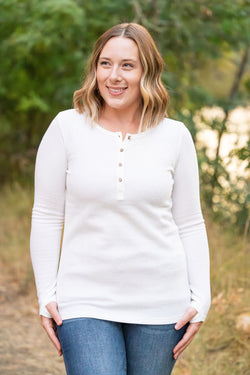 Harper Long Sleeve Henley - White | Women's Cozy Shirt