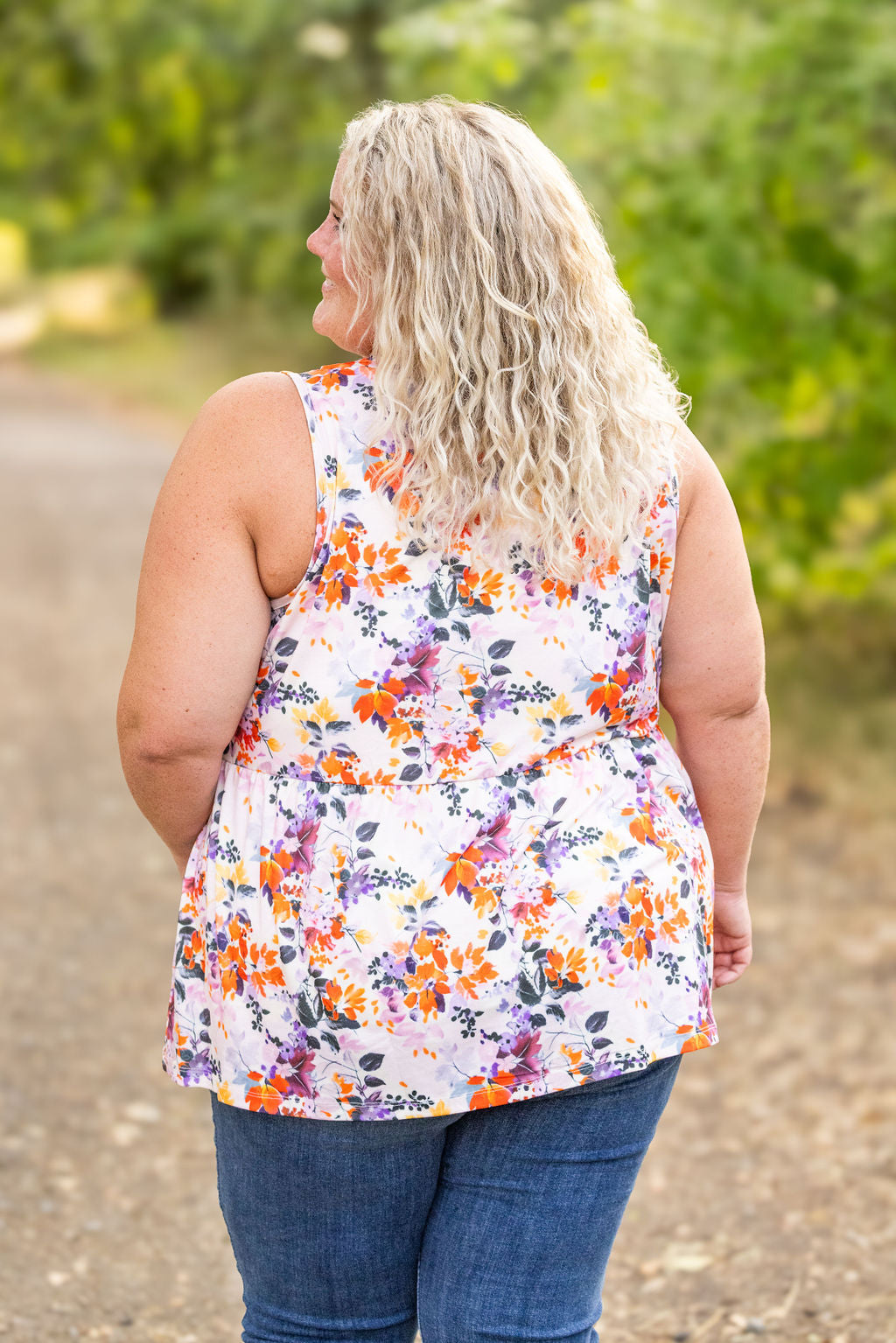 Renee Ruffle Tank - Fall Floral Leaves