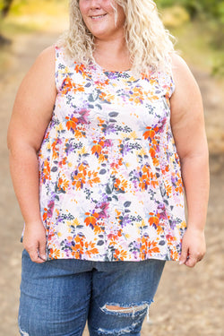 Renee Ruffle Tank - Fall Floral Leaves