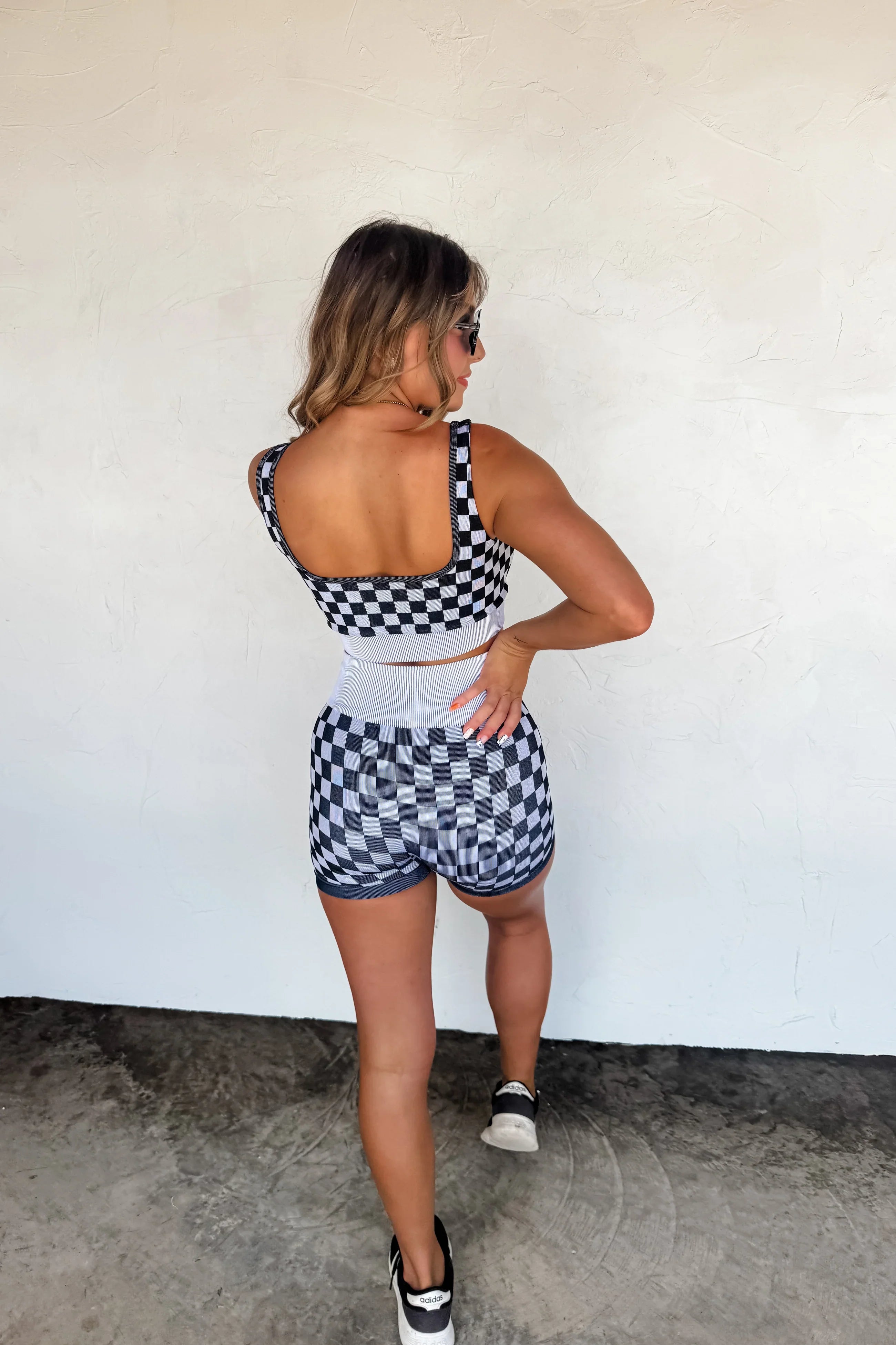 RTS: Checker Bra & Biker Short Set