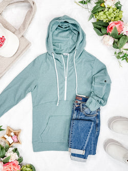 Pixie Pocket Halfzip Hoodie - Sage