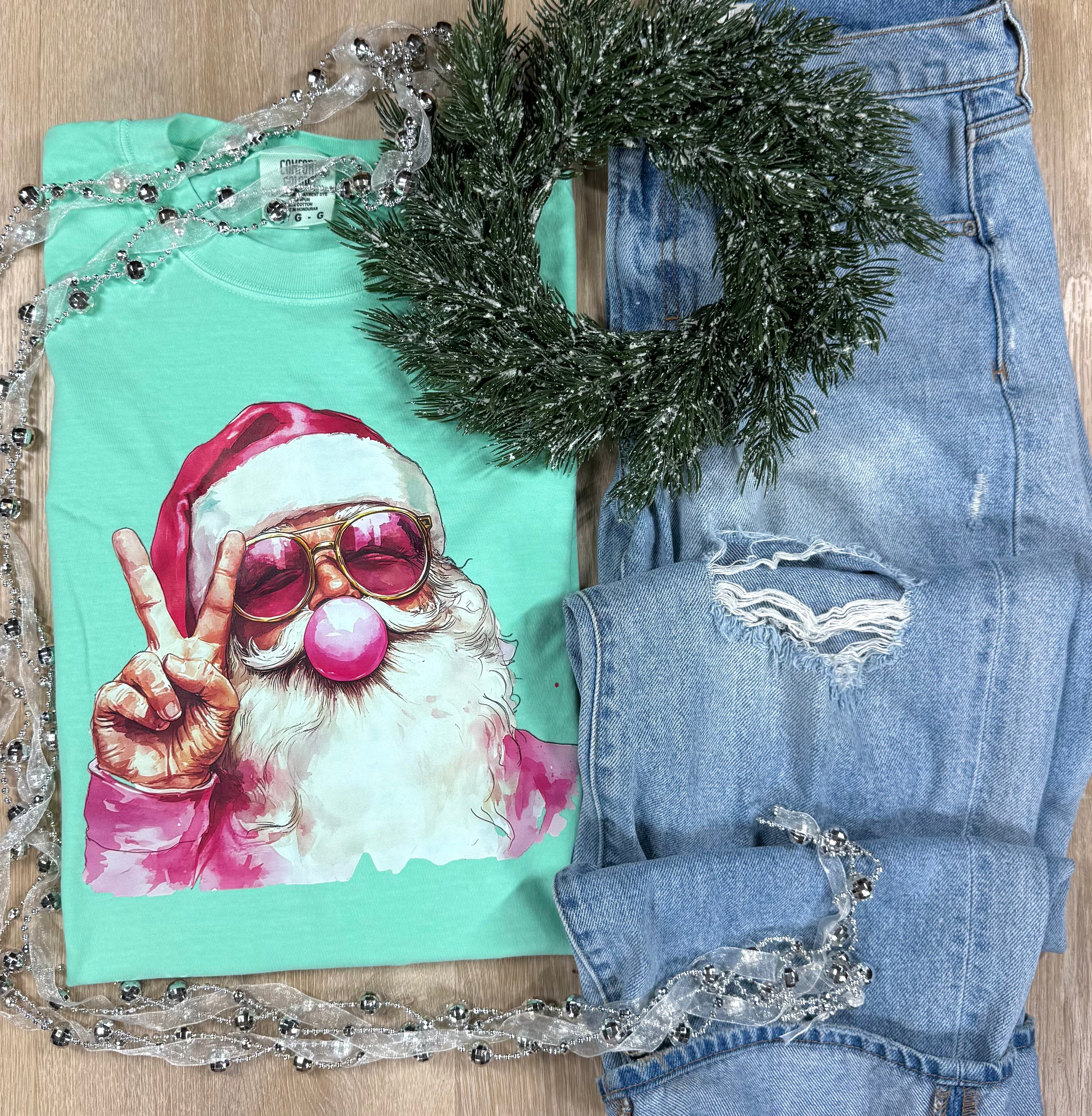 Pink Bubble Santa Short or Long Sleeve Graphic Tee