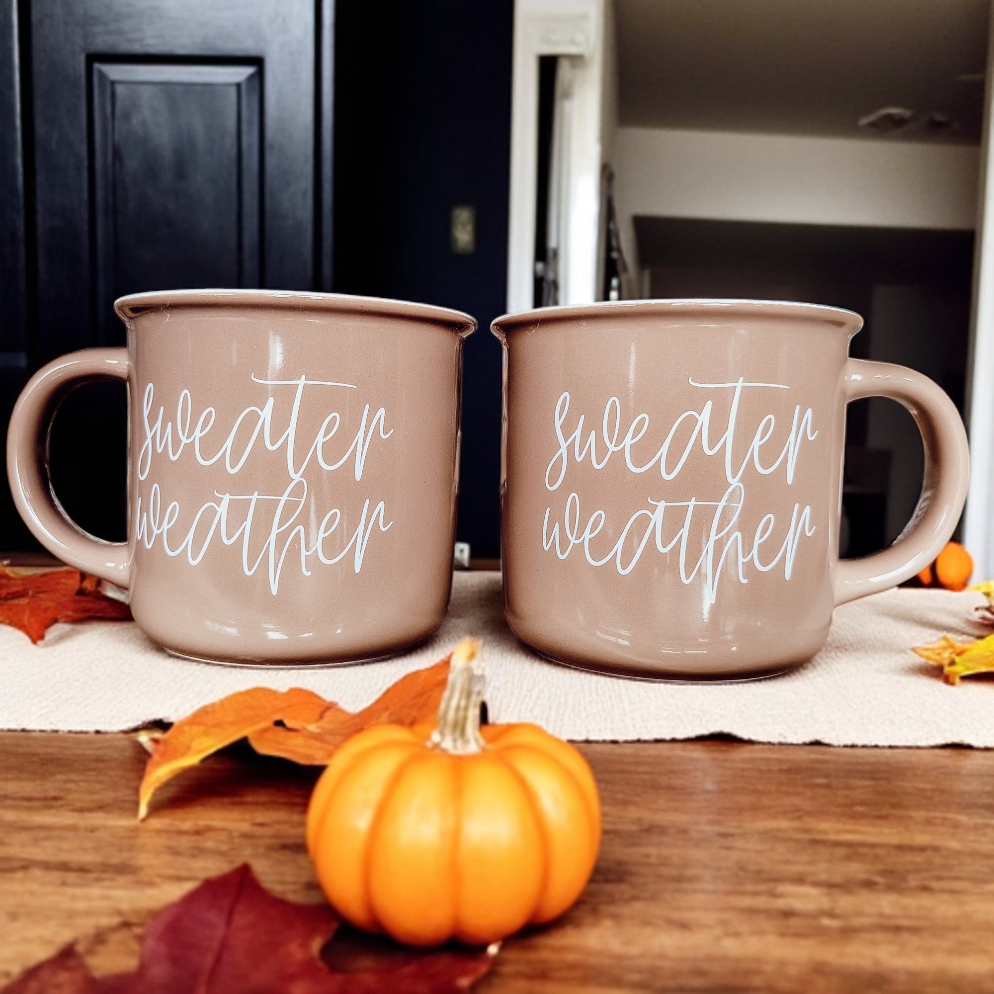 Cozy Coffee Lover Gift Sweater Weather Mug
Modern Fall Coffee Mug Brown with White Typography