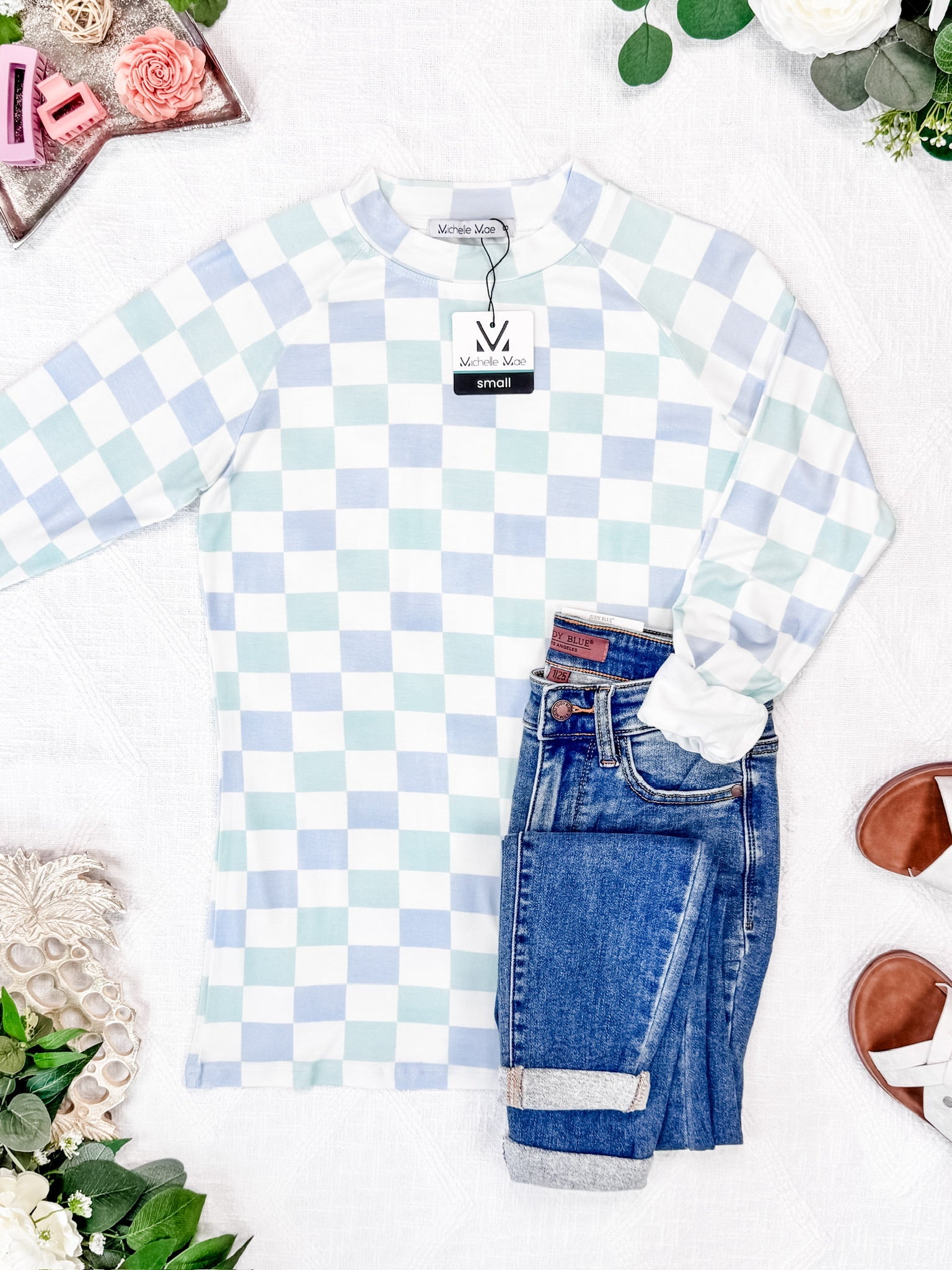 Blair Long Sleeve Top - Blue and Mint Checker MM EXCLUSIVE