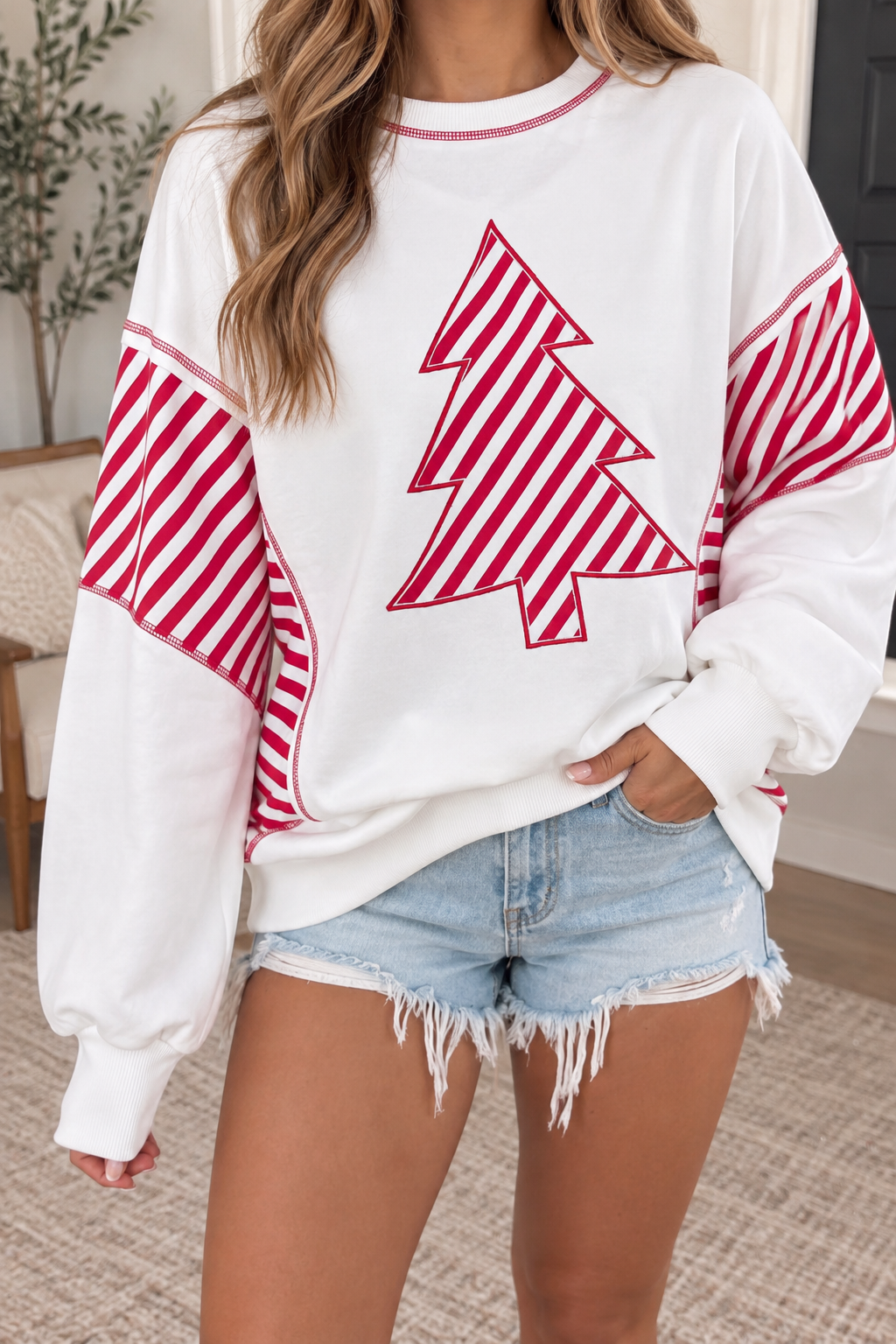 White Striped Christmas Tree Top WTW