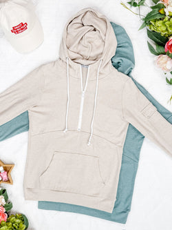 Pixie Pocket Halfzip Hoodie - Oatmeal