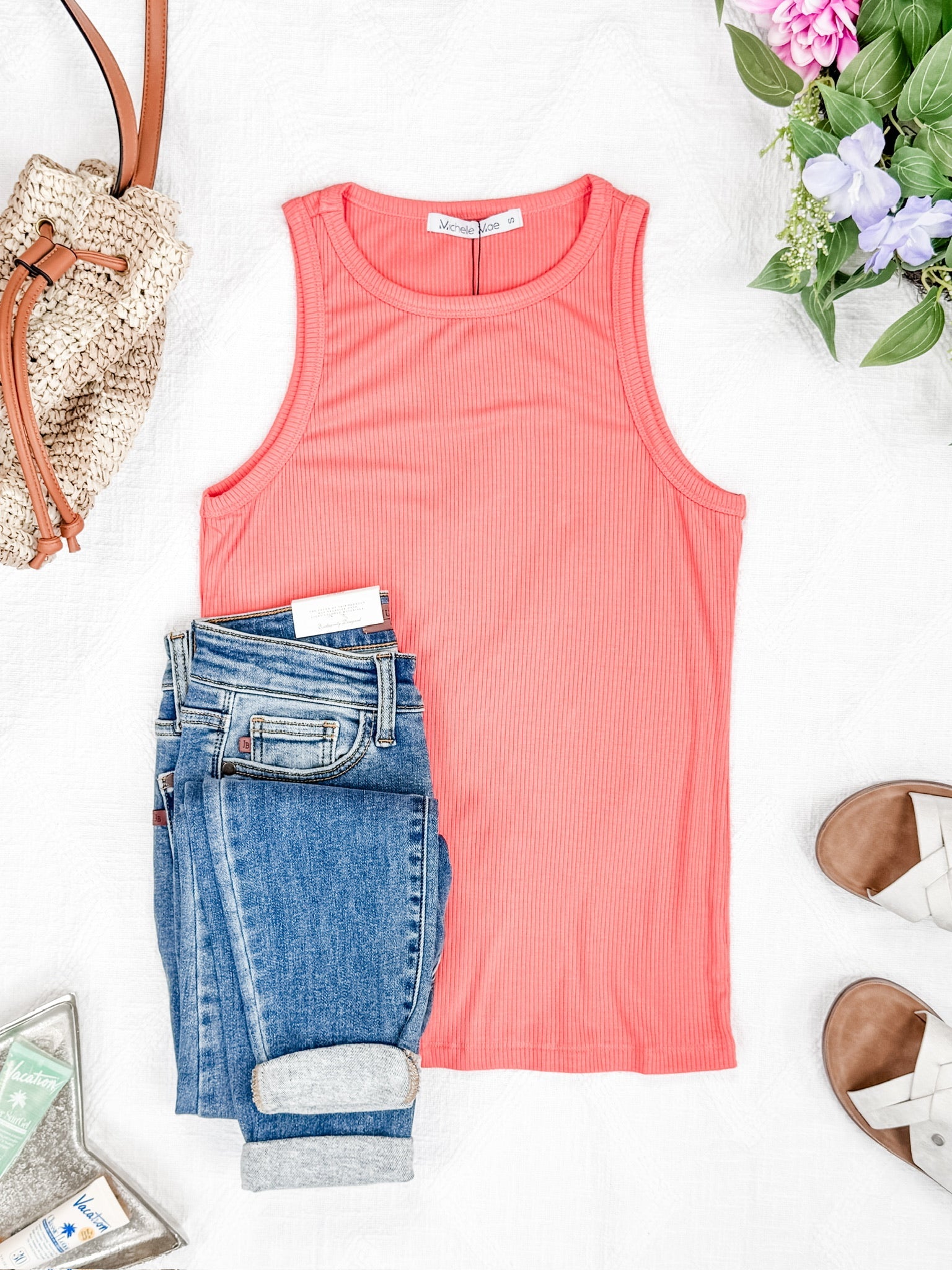 Tara Ribbed Tank - Coral