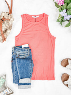 Tara Ribbed Tank - Coral