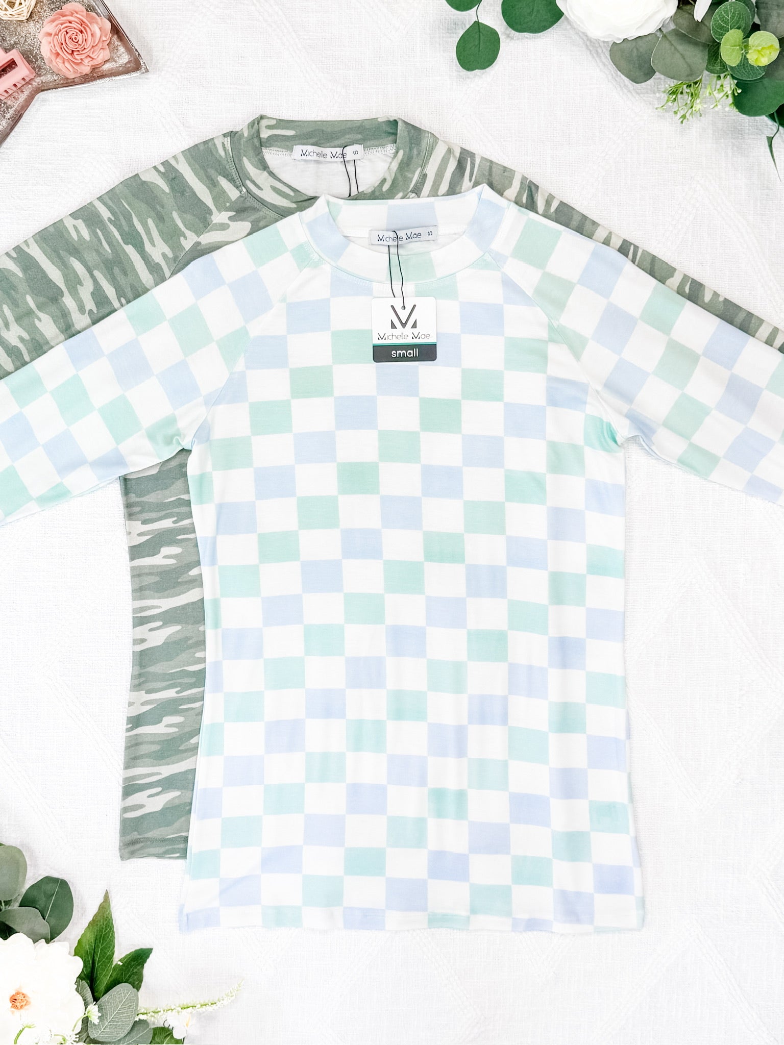 Blair Long Sleeve Top - Blue and Mint Checker MM EXCLUSIVE