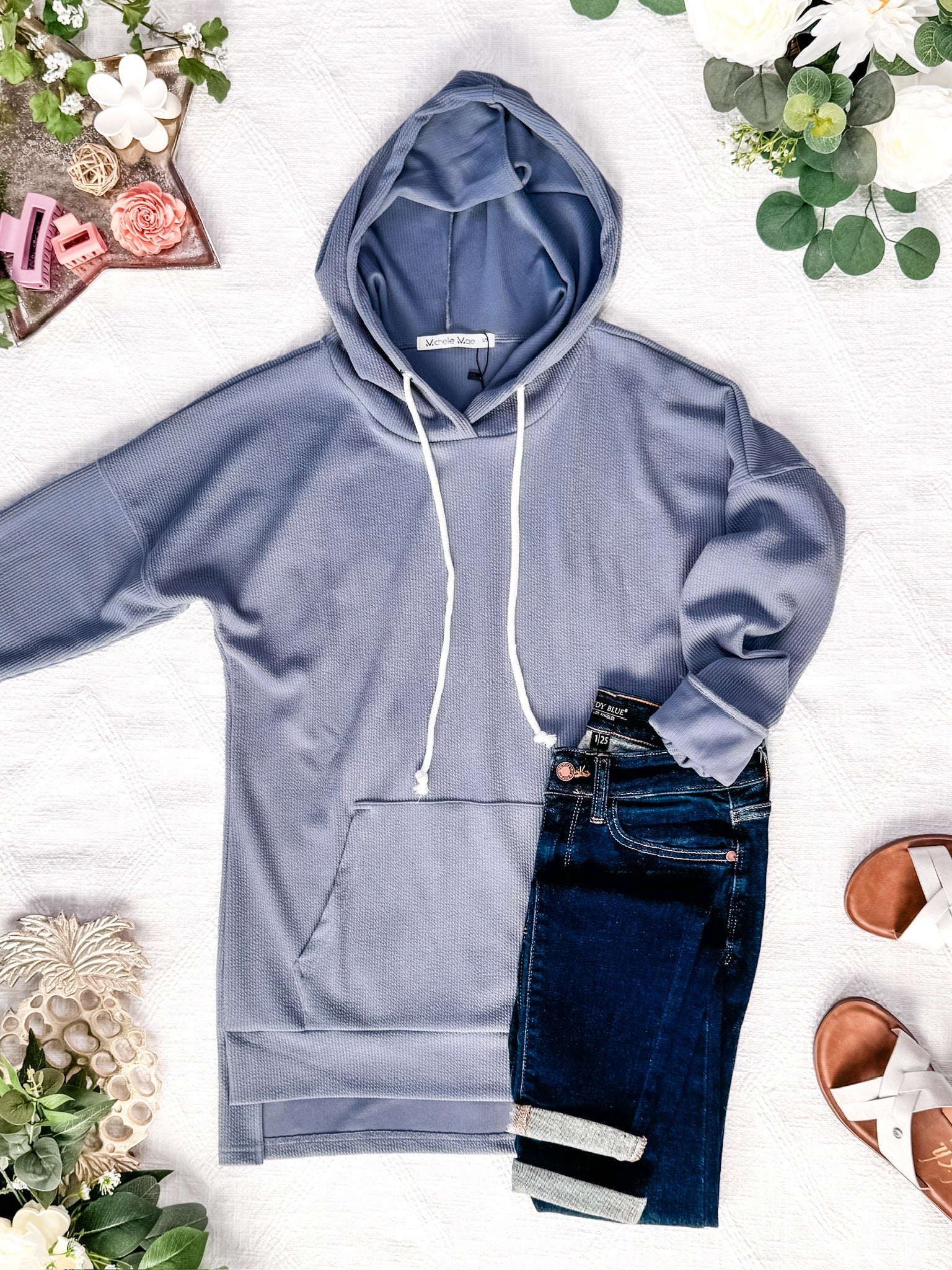 Kacey Ribbed Hoodie - Dusty Blue