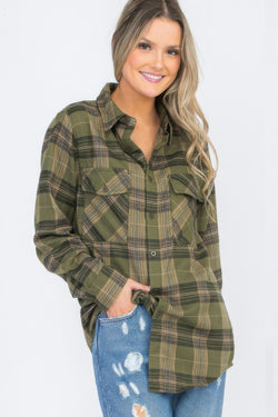 Womens Boyfriend Long Sleeve Checkered Flannel