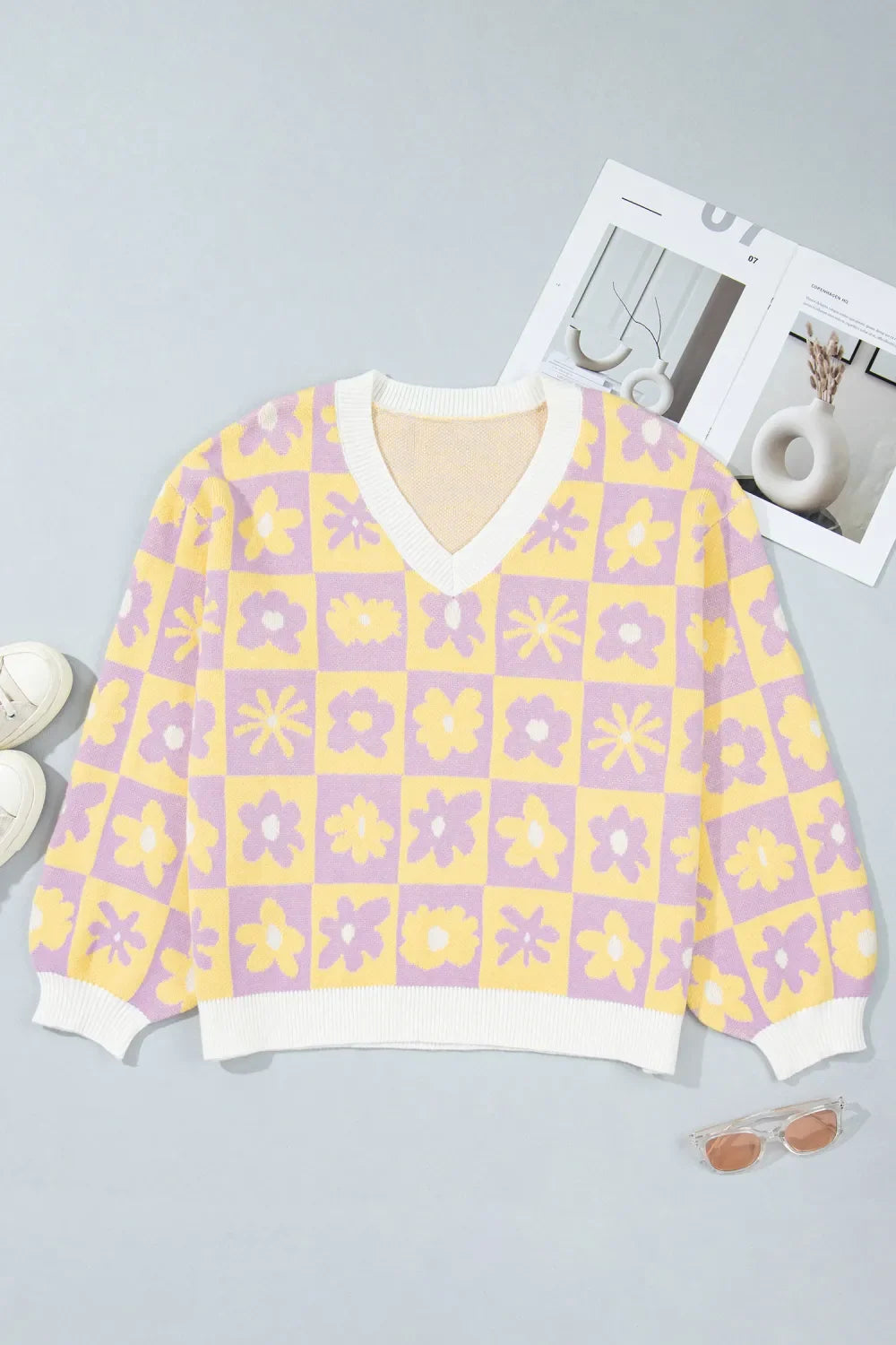 Floral Long Sleeve Plus Size Sweater WTW