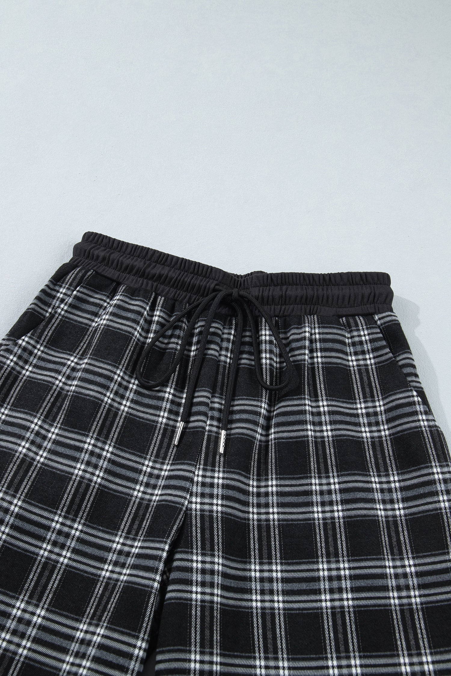 Plaid Frenchy Contrast Drawstring Waist Wide Leg Pants