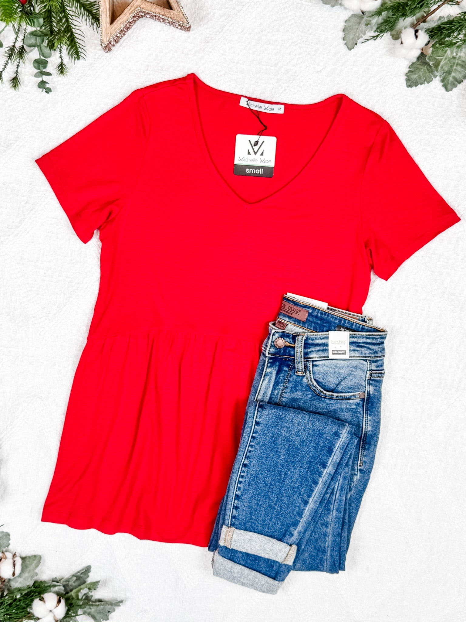 Sarah Ruffle Short Sleeve - Red