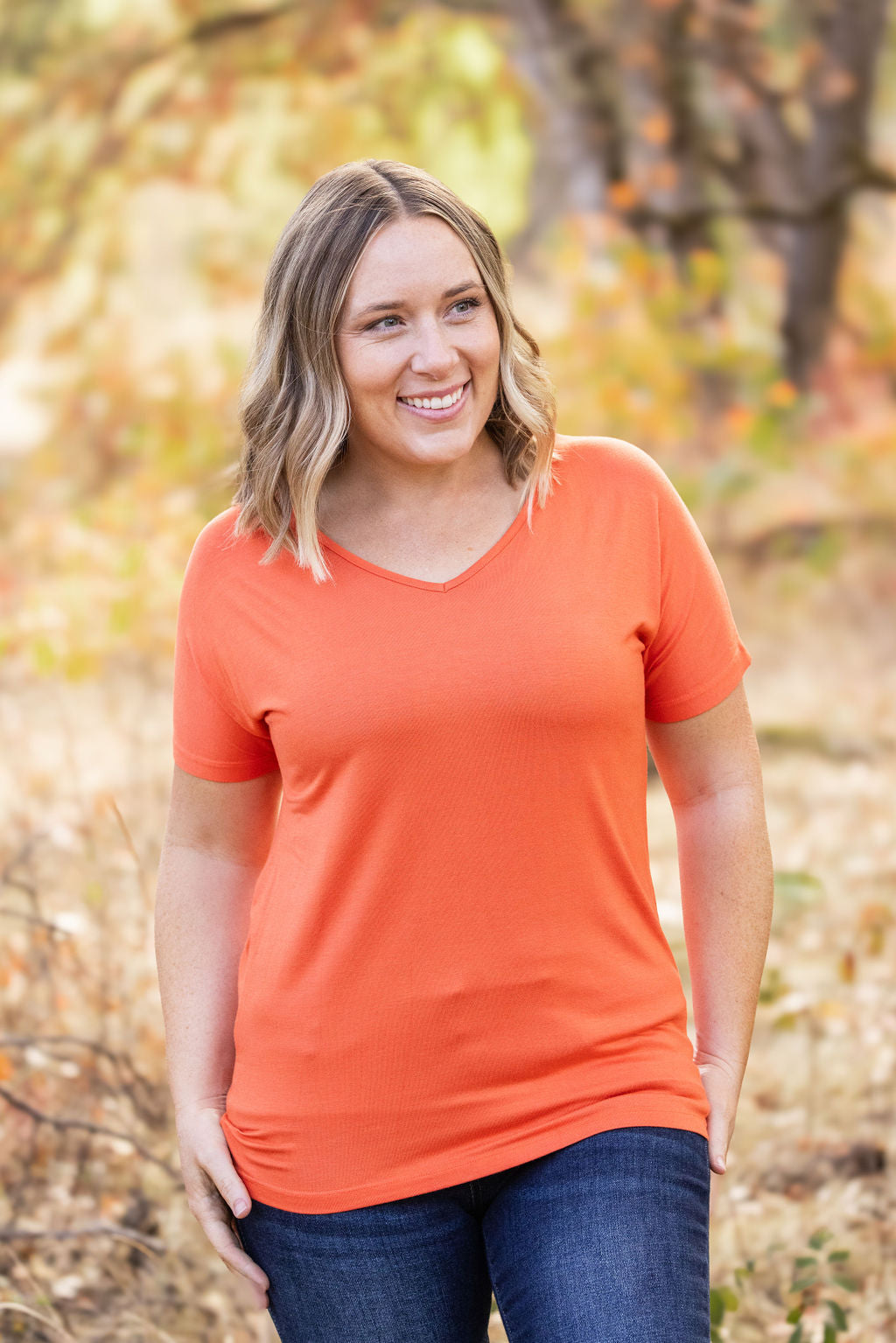 Chloe Cozy Tee - Pumpkin | Women's V-Neck Top