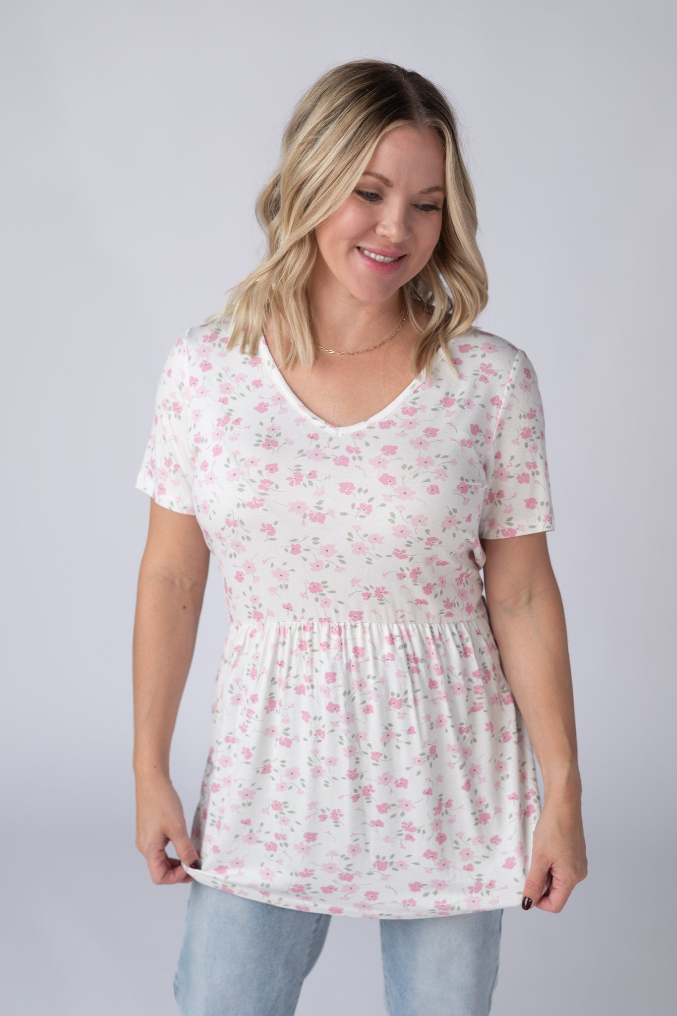 Sarah Ruffle Short Sleeve - Pretty in Pink Floral
