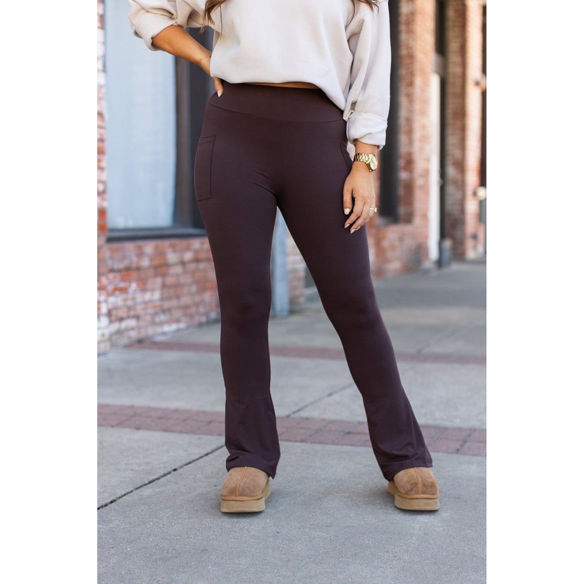 Ready to Ship | The Brandy - Brown Flare Leggings WITH POCKETS*
