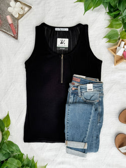 Mila Zipper Tank - Black