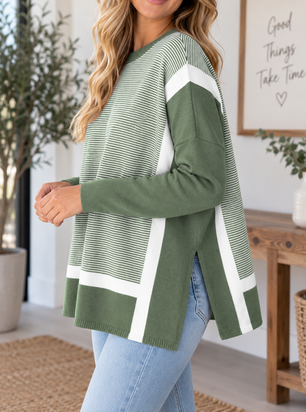 Stripe Colorblock Tunic Sweater WTW