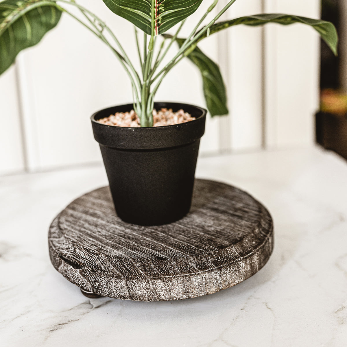 Raised wooden organizer tray natural wood finish top view
Handcrafted round wood tray stand with peg feet
Natural finish elevated wooden tray for home organization