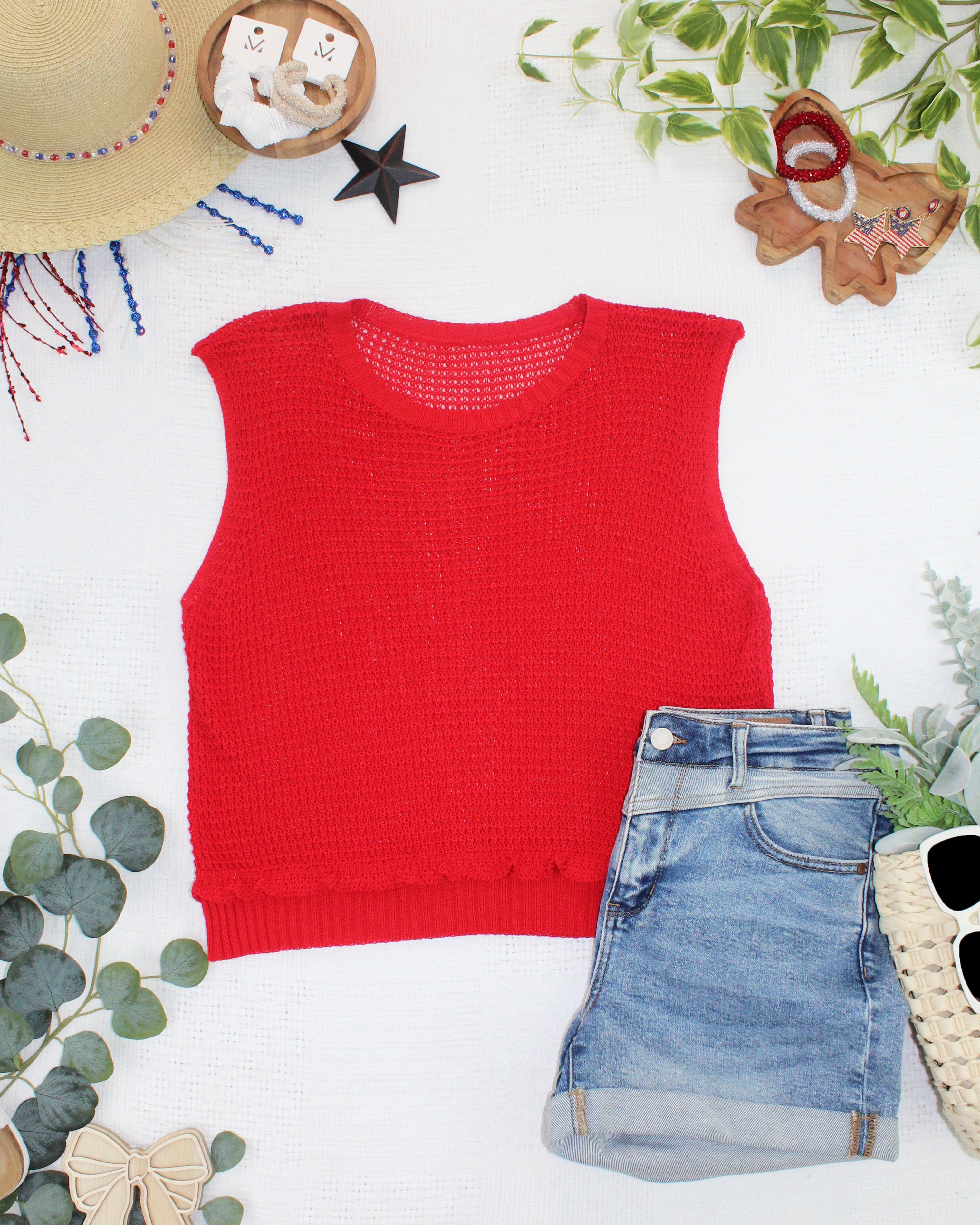 Amaya Open Knit Top - Red