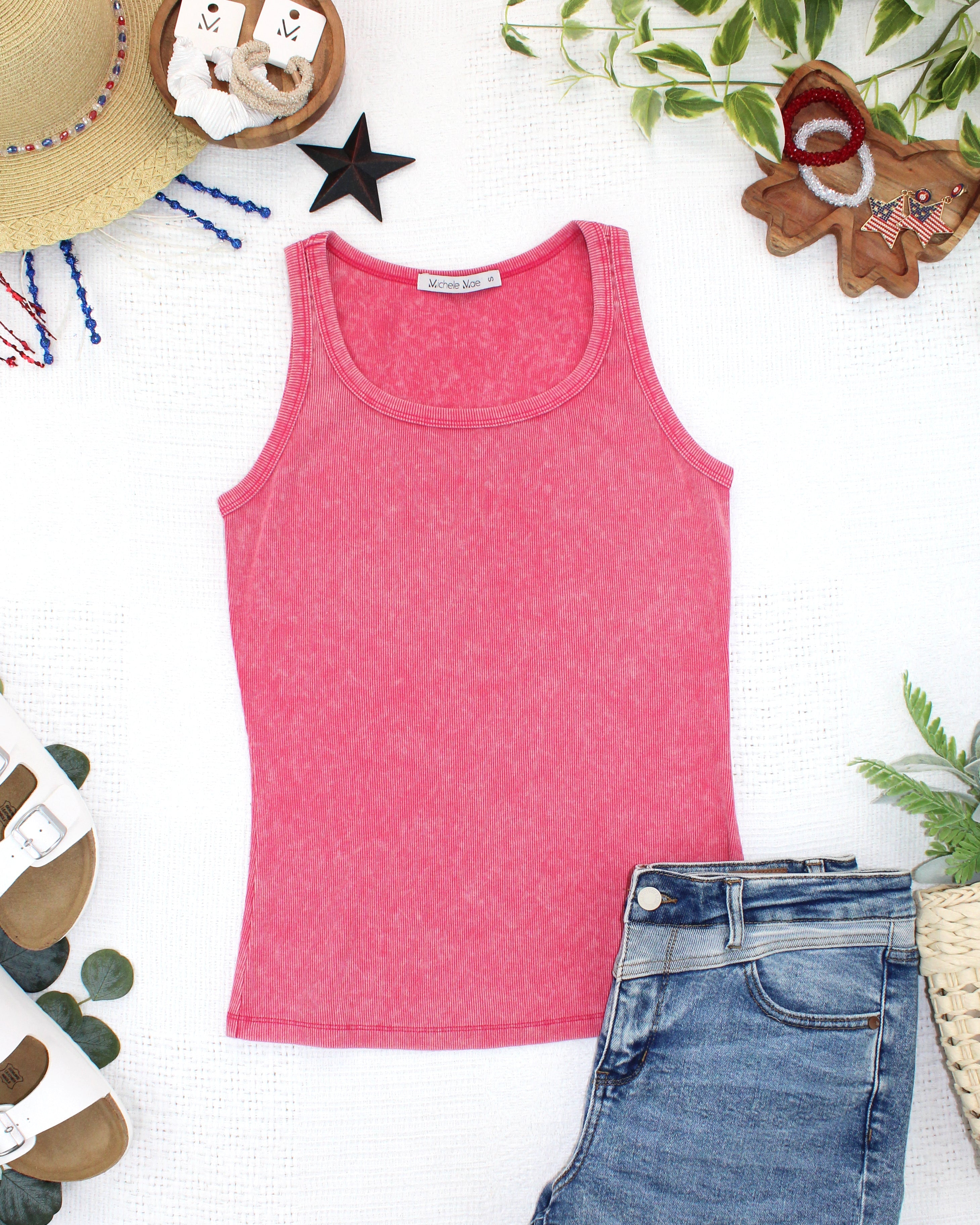 Audrey Vintage Wash Tank - Red