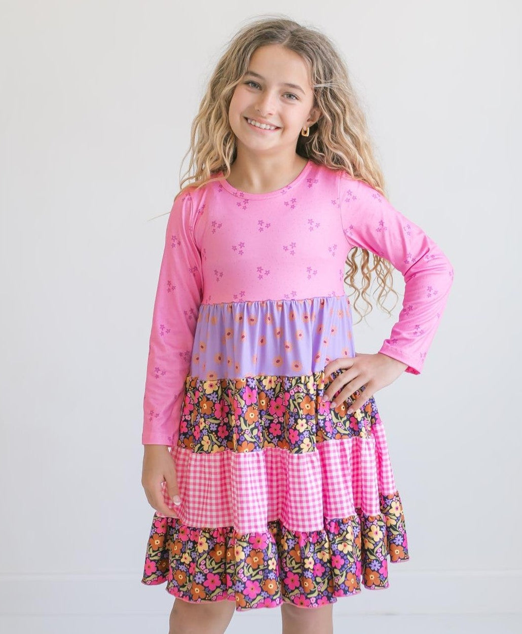 Avery Bright Pink Floral Long Sleeve Dress