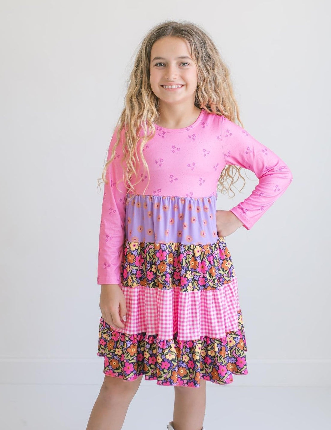 Avery Bright Pink Floral Long Sleeve Dress