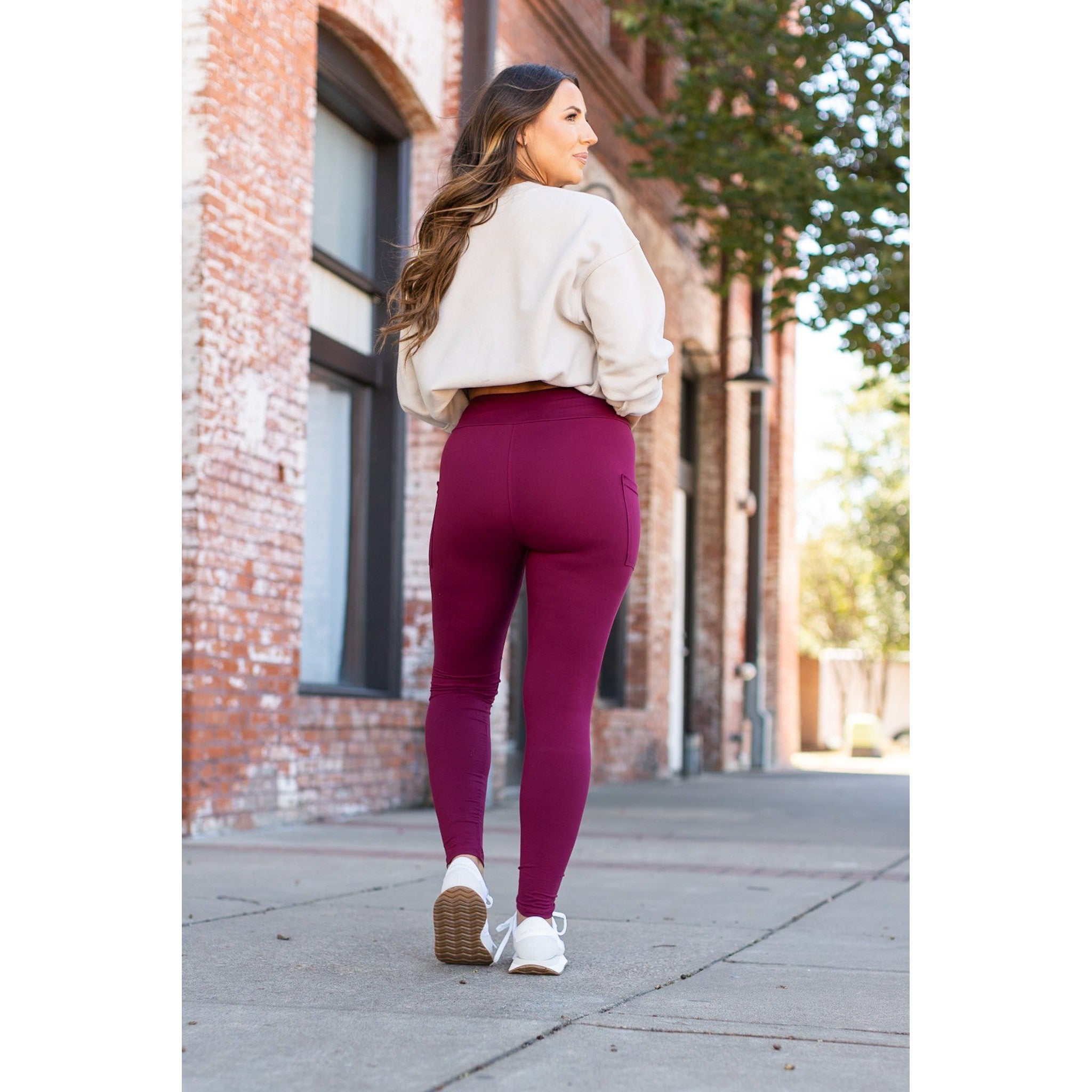 *Ready to Ship | Maroon Full Length Leggings with Pocket