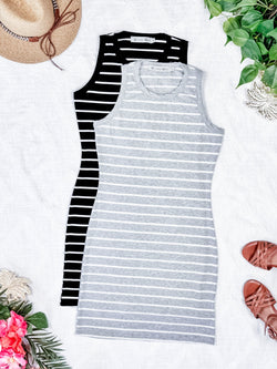Mariah Ribbed Dress - Black Stripes