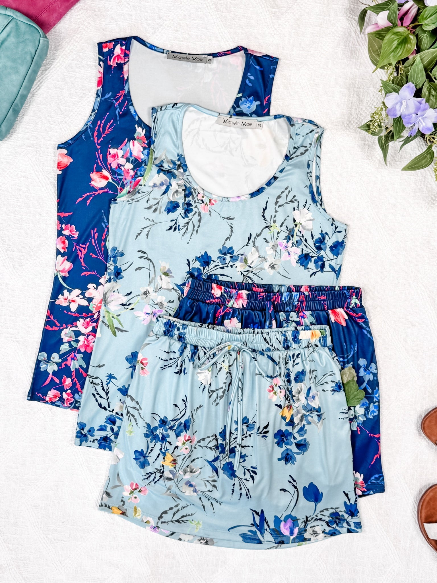 Luxe Crew Tank - Light Blue Floral Bliss