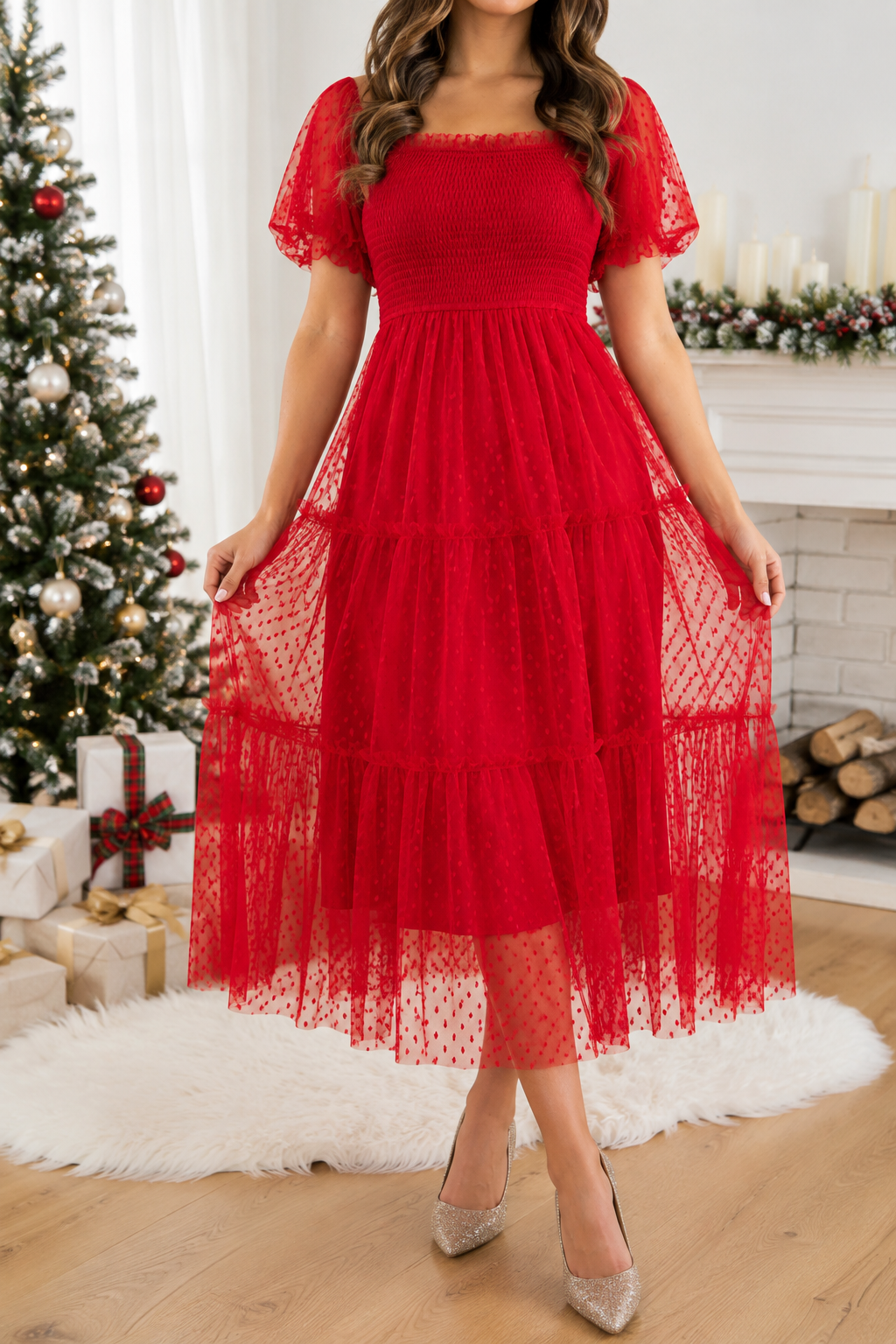 Red Tiered Ruffle Dress WTW