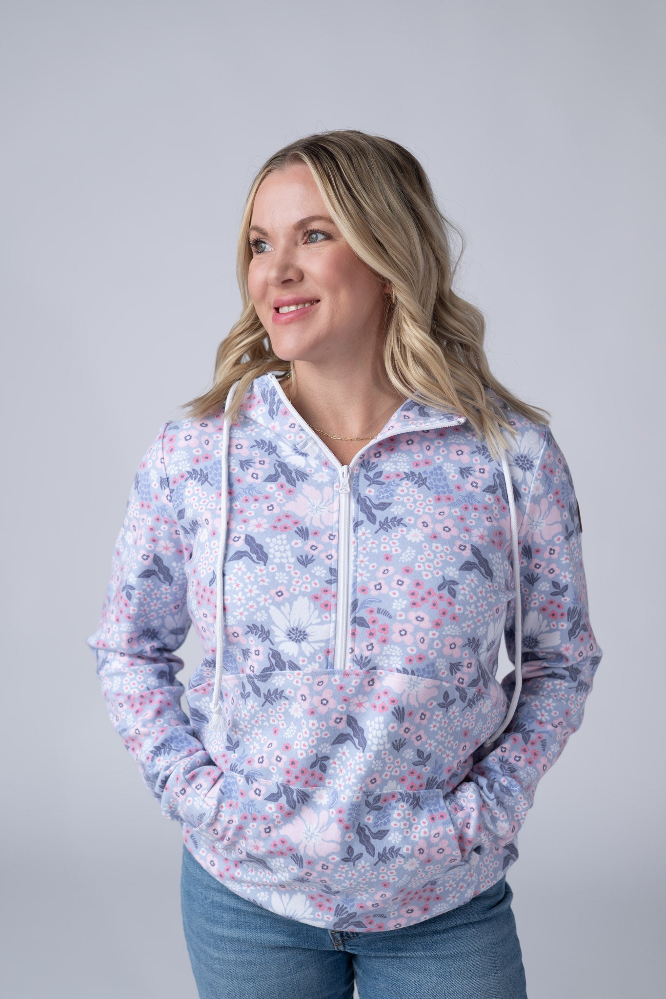 HalfZip Hoodie - Ditsy Blush Floral