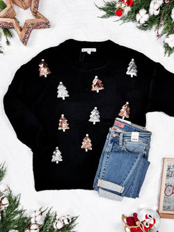 Holly Jolly Sweater - Gold + Silver Trees