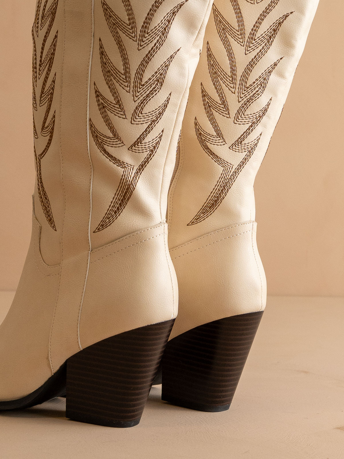 The Bronco | Off WhiteKnee High Embroidered Cowboy Boot