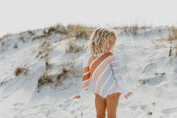 Beige Stripe Rainbow Zip Rash Guard Swimsuit