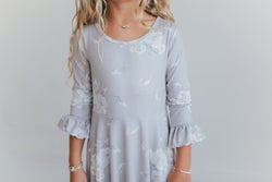 Beige Floral Ruffles Dress