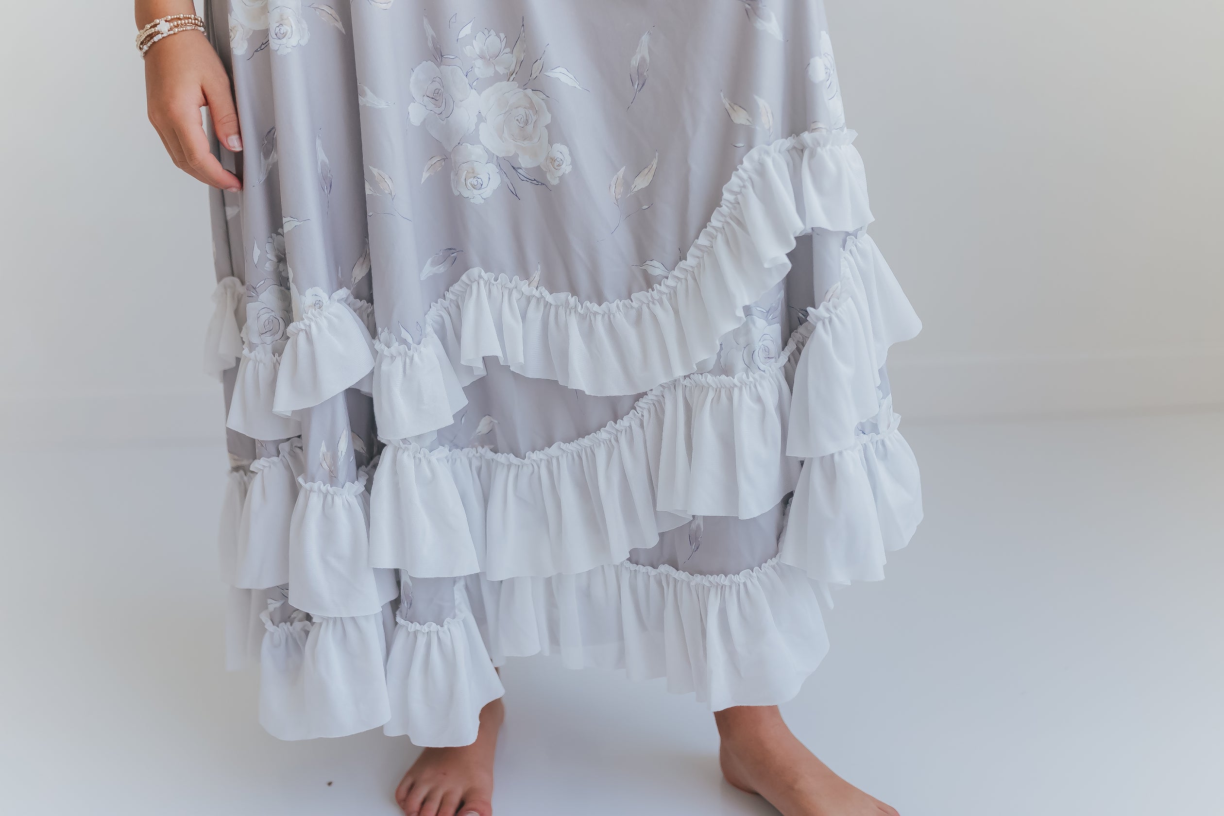 Beige Floral Ruffles Dress