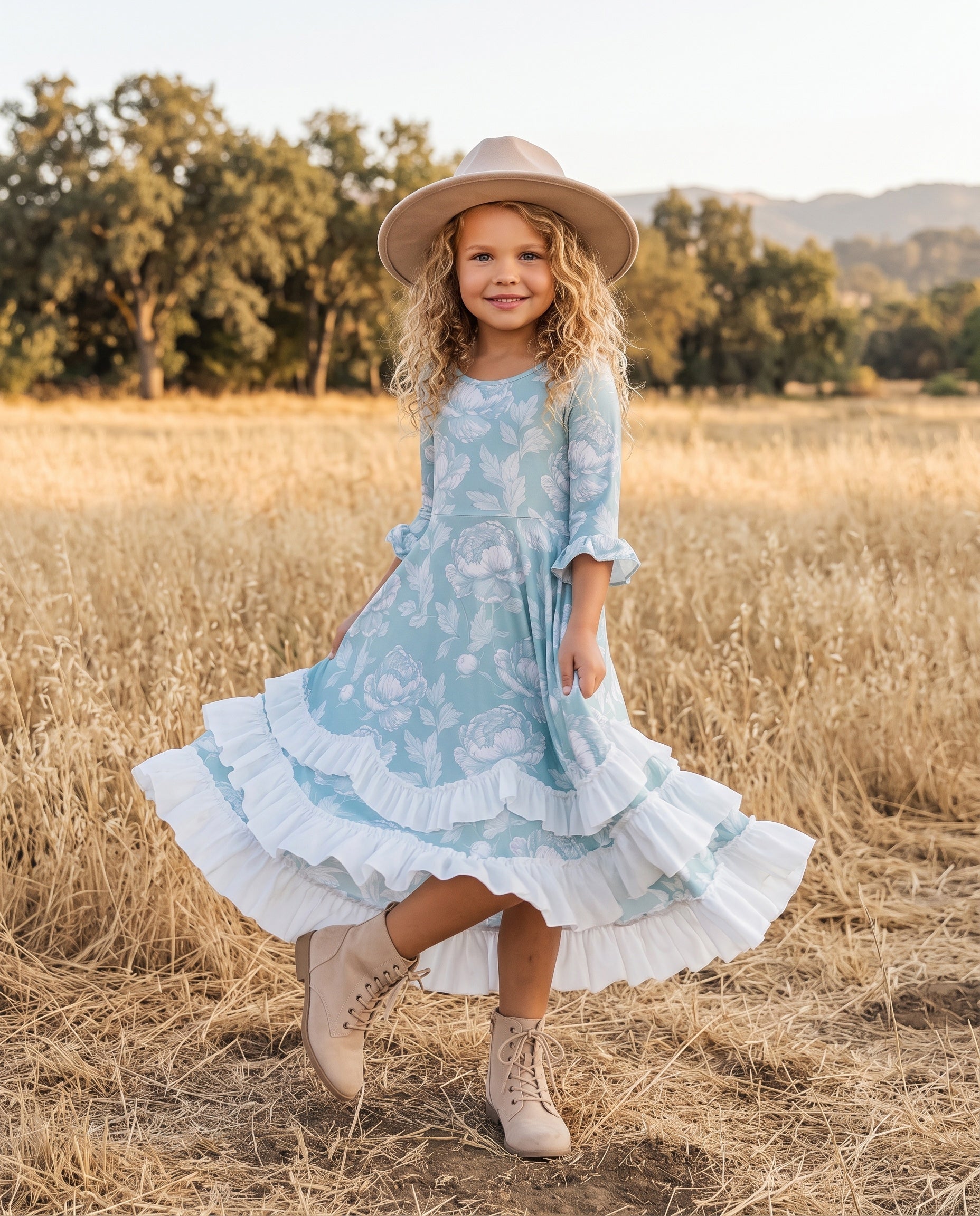 Bella Soft Sage Twirl Ruffles Dress