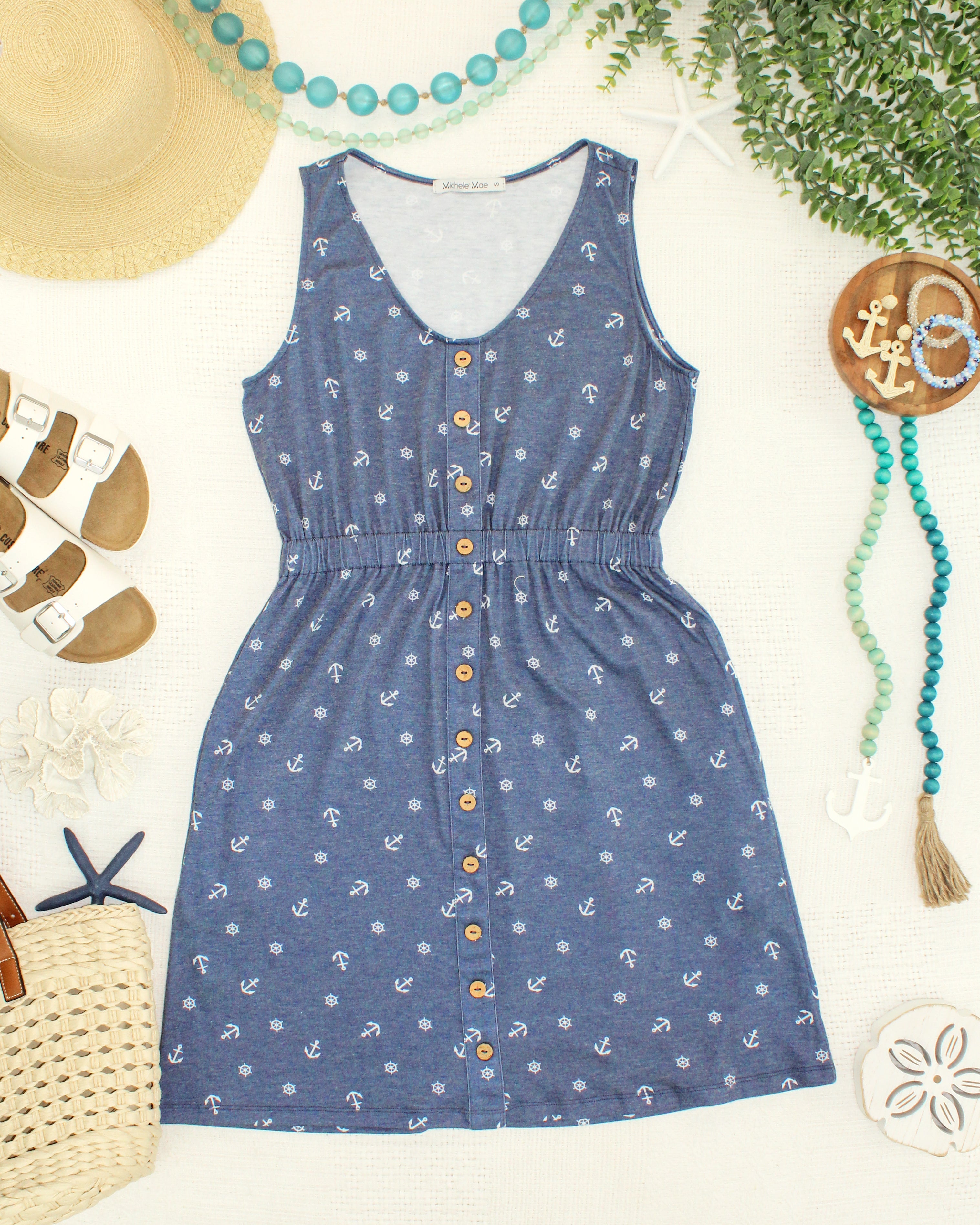Beverly Button Dress - Nautical Navy
