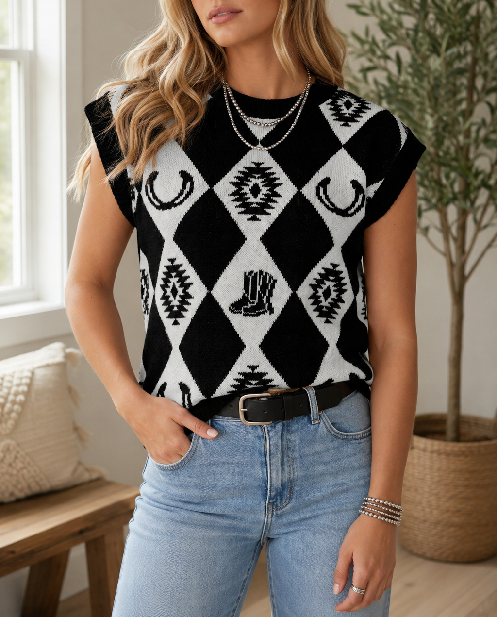 Black Rhombus Western Sweater WTW
